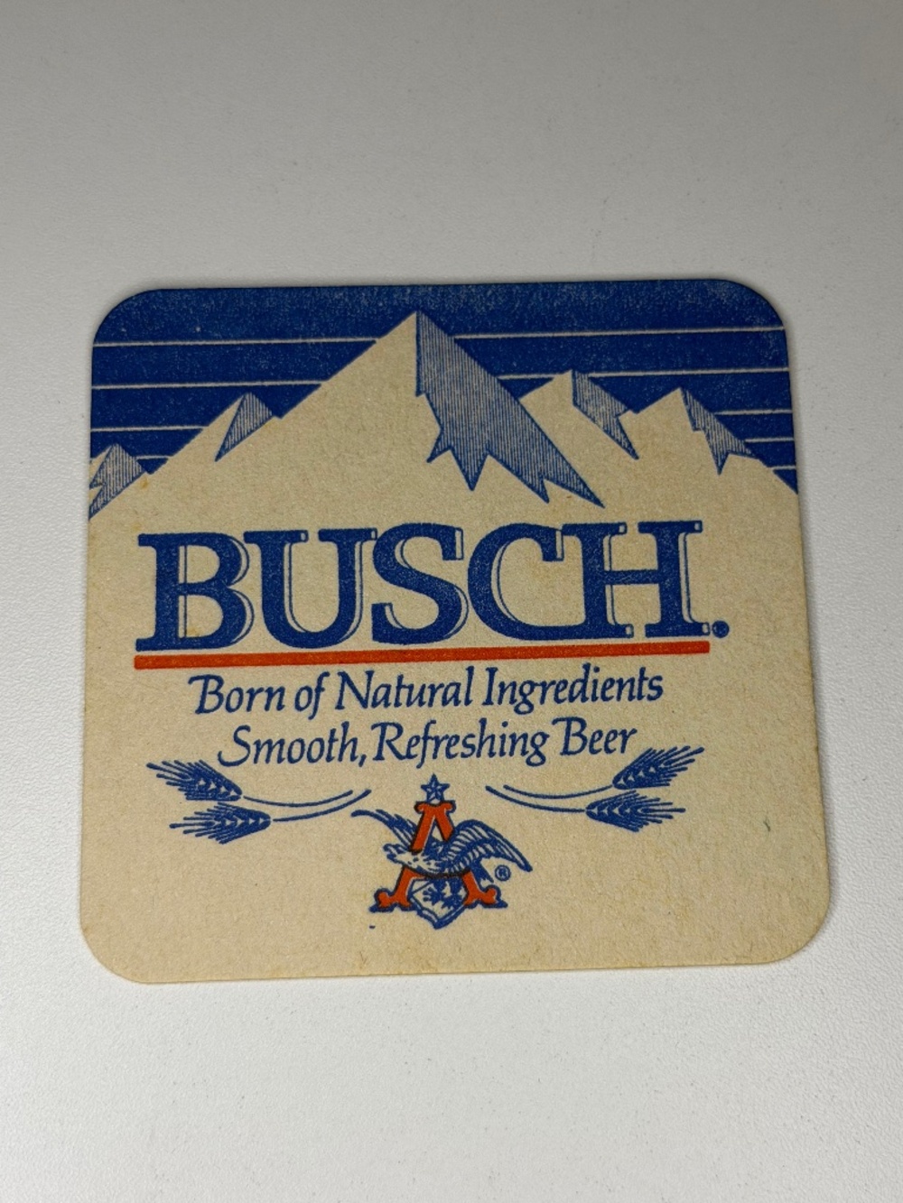 Vintage Busch Blue White Mountain Square Beer Bar Coaster - 3 ½"